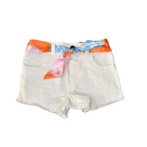 Toddler White Denim Shorts W/ Silk Scarf Belt